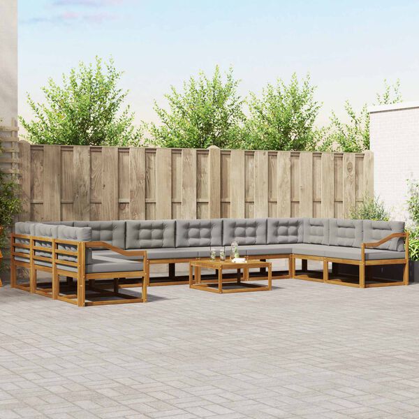 vidaXL Buiten bankenset met kussen 11 pcs Natuurlijk en Lichtgrijs