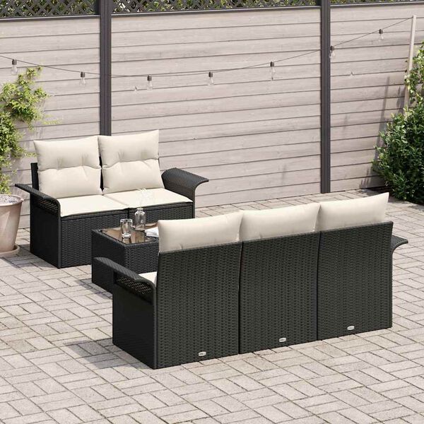vidaXL Bankstel met kussen 6 pcs Zwart poly rattan