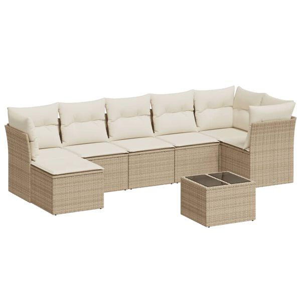 vidaXL 8-delige Loungeset met kussens poly rattan beige