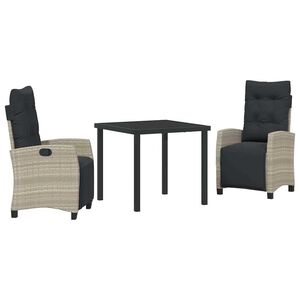 vidaXL Tuin eettafelset met kussen 3 pcs Lichtgrijs poly rattan