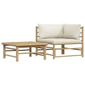 vidaXL 2-delige Loungeset met cr&egrave;mewitte kussens bamboe