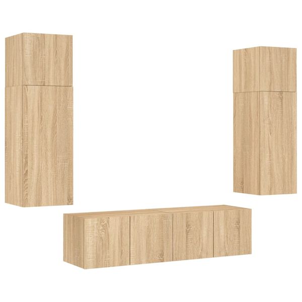 vidaXL 6-delige Tv-wandmeubelset met LED bewerkt hout sonoma eiken