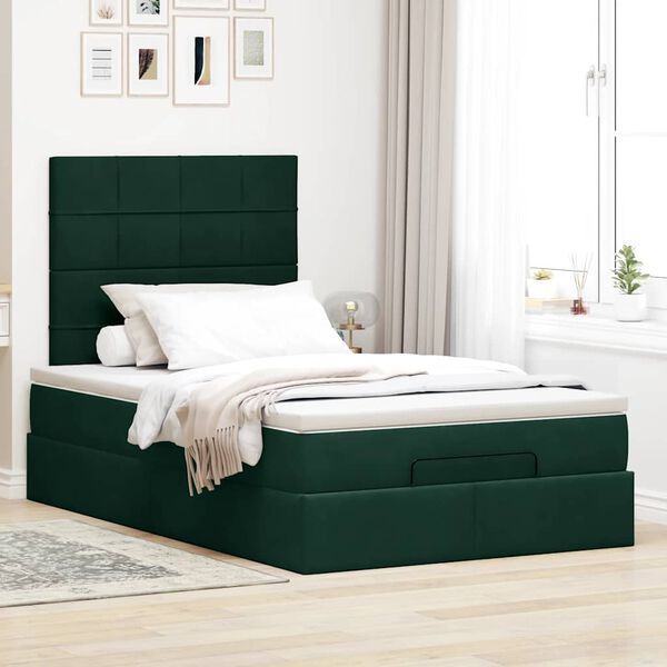 vidaXL Ottoman bed met matrassen 120x190cm fluweel donkergroen