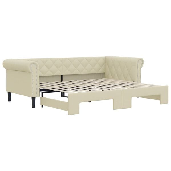 vidaXL Slaapbank met onderschuifbed 90x200 cm kunstleer crèmekleurig