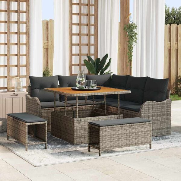 vidaXL Tuin Sofa Set 8 pcs Grijs poly rattan