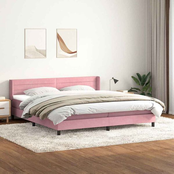 vidaXL Boxspring met matras fluweel roze 180x220 cm