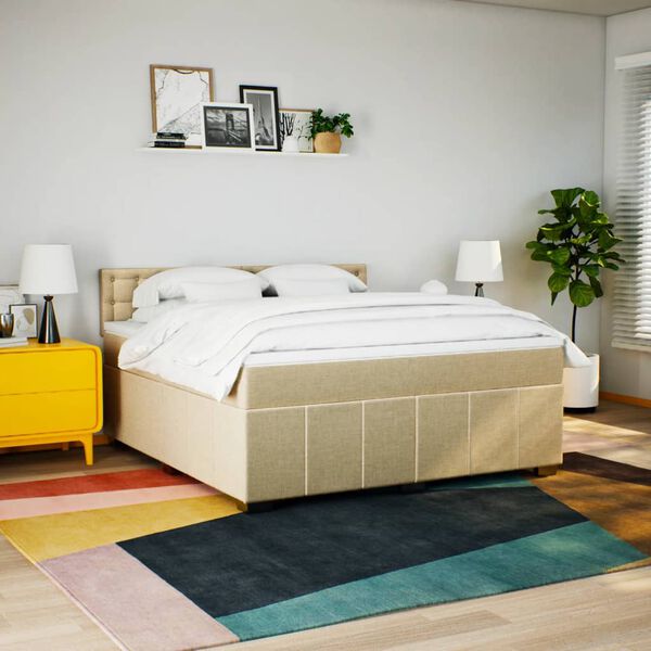 vidaXL Boxspring met matras stof cr&egrave;mekleurig 180x200 cm