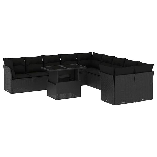 vidaXL 11-delige Loungeset met kussens poly rattan zwart