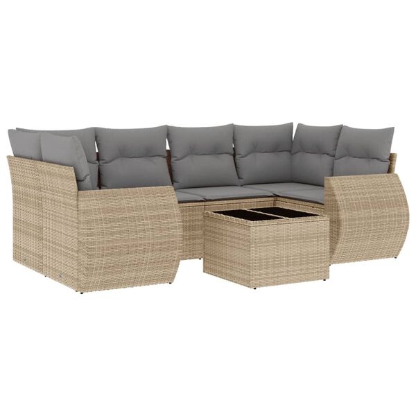 vidaXL 7-delige Loungeset met kussens poly rattan beige