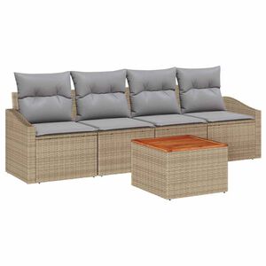 vidaXL Tuinbankenset met opslag 5 pcs Beige en Licht Grijs poly rattan