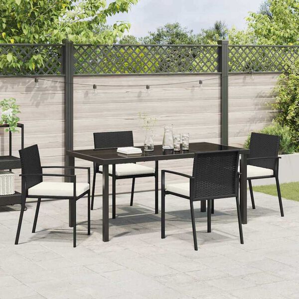 vidaXL Tuin eettafelset 5 pcs Zwart Gepoedercoat staal