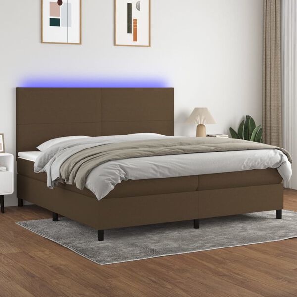 vidaXL Boxspring met matras en LED stof donkerbruin 200x200 cm