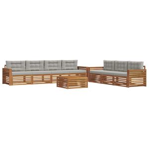 vidaXL Buiten bankenset met kussen 8 pcs Natuurlijk en Lichtgrijs