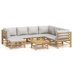 vidaXL 8-delige Loungeset met kussens bamboe lichtgrijs