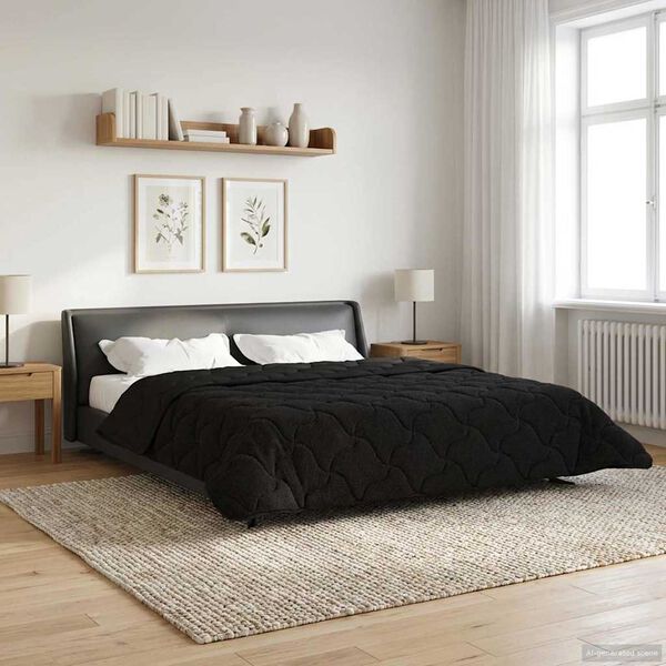 vidaXL Vol jaar dekbed Zwart 200 x 200 cm Microfiber en Teddy fleece