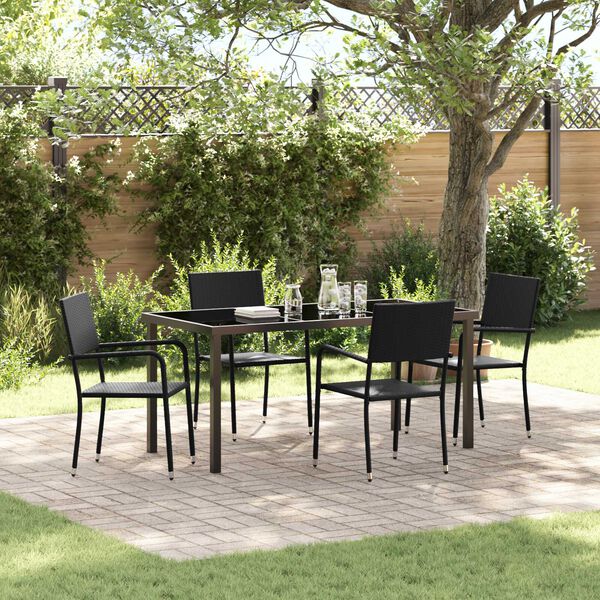 vidaXL Tuin eettafelset met kussen 5 pcs Zwart poly rattan