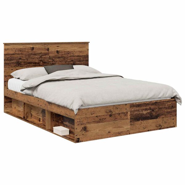 vidaXL Bedframe met hoofdeinde Oudhout 135 x 190 cm Massief grenenhout