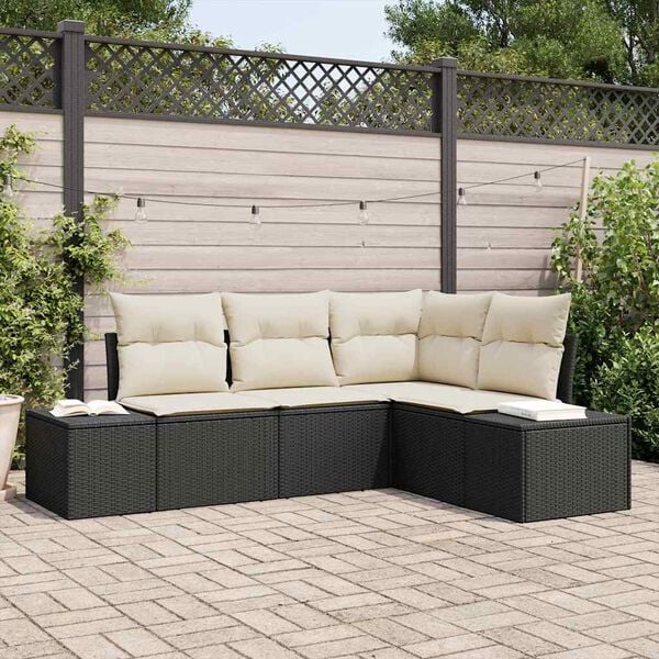 vidaXL Tuinbankenset met opslag 4 pcs Zwart en Cr&egrave;me poly rattan