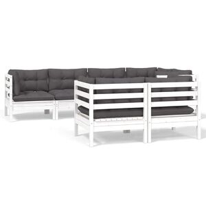 vidaXL 7-delige Loungeset met kussens massief grenenhout wit