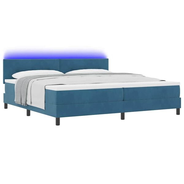 vidaXL LED Box Spring Bed met matras Donkerblauw 200 x 200 cm Fluweel