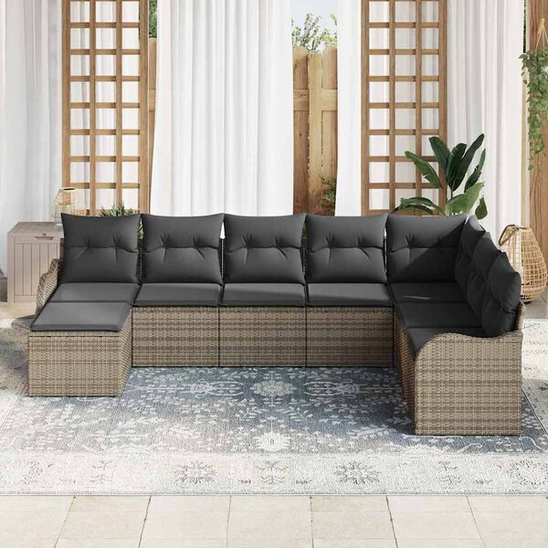 vidaXL Tuin Sofa Set met kussen 8 pcs Grijs Poly riet