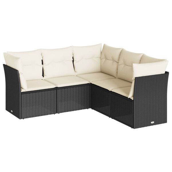 vidaXL 5-delige Loungeset met kussens poly rattan zwart