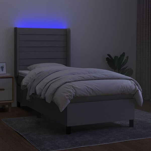 vidaXL Boxspring met matras en LED stof lichtgrijs 90x200 cm