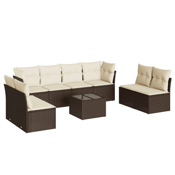 vidaXL 9-delige Loungeset met kussens poly rattan bruin
