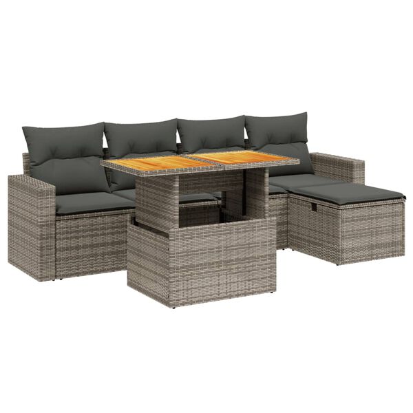 vidaXL 6-delige Loungeset met kussens poly rattan grijs