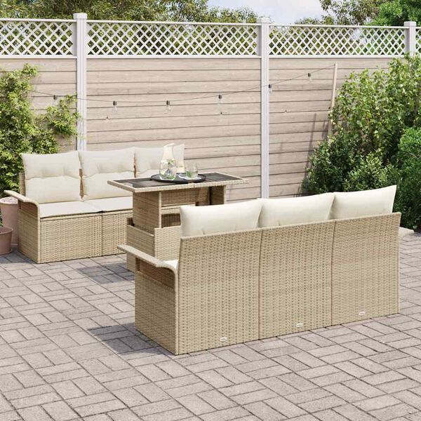 vidaXL Tuin Sofa Set met kussen met opslag 7 pcs Beige Poly riet