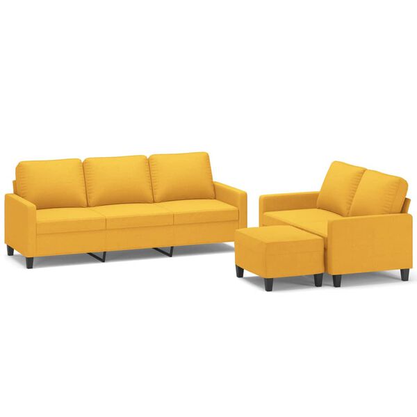 vidaXL 3-delige Loungeset met kussens stof lichtgeel