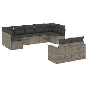 vidaXL 9-delige Loungeset met kussens poly rattan grijs