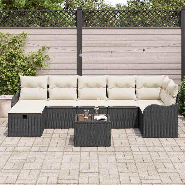 vidaXL Tuin Sofa Set met kussen met opslag 8 pcs Zwart Poly riet