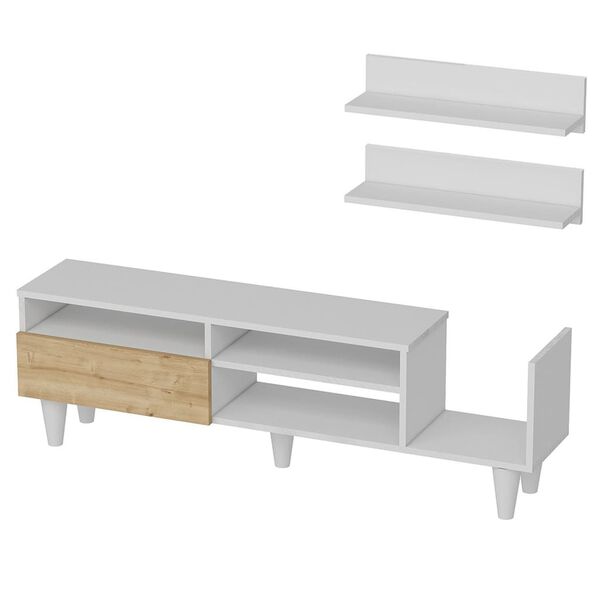 Homemania Tv-meubelset Lena 148,2x29,5x45 cm wit en eikenkleurig