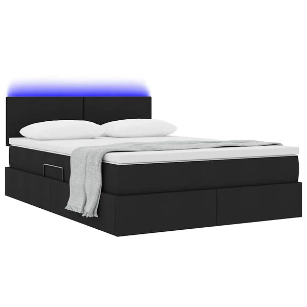 vidaXL Opbergbed met LED met matras met LED Zwart 140 x 200 cm Stof
