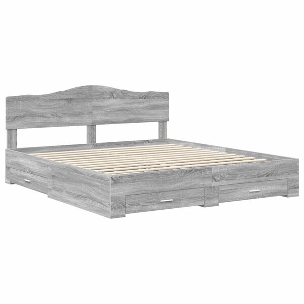 vidaXL Bedframe met hoofdeinde Grijs Sonoma 200 x 200 cm Bewerkt hout