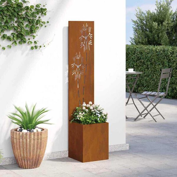 vidaXL Tuin Privacy Screen Bloemen Roestig 32 x 140 cm Cortenstaal