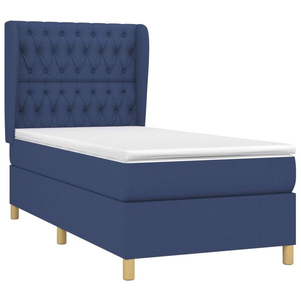 vidaXL Boxspring met matras stof blauw 90x190 cm