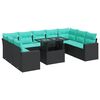 vidaXL 10-delige Loungeset met kussens poly rattan acacia zwart