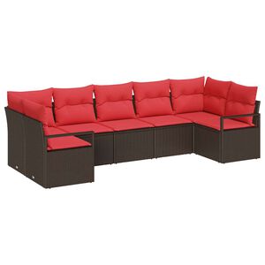 vidaXL Tuinbankenset 7 st Bruin en Rood poly rattan