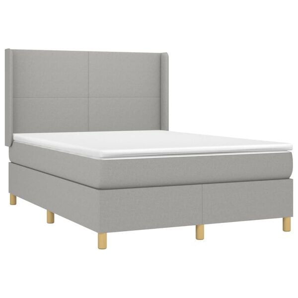 vidaXL Boxspring met matras en LED stof lichtgrijs 140x190 cm