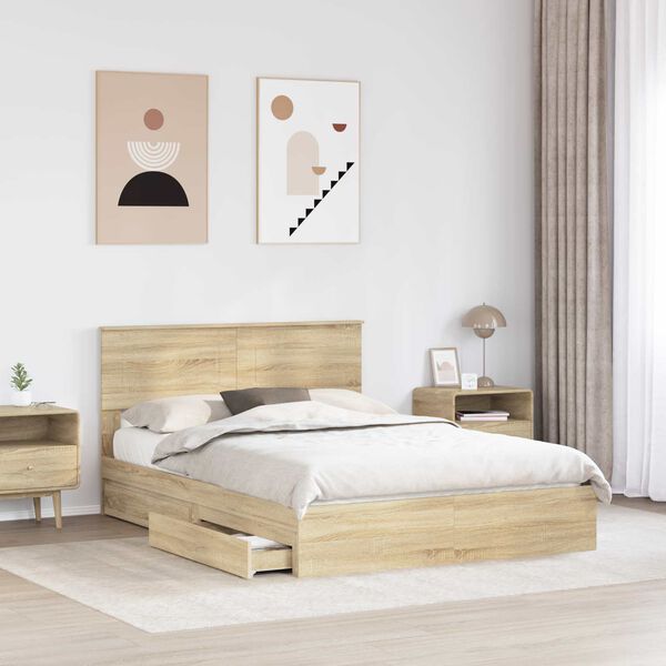 vidaXL Opslag bed met lade Sonoma Eiken 140 x 200 cm Bewerkt hout