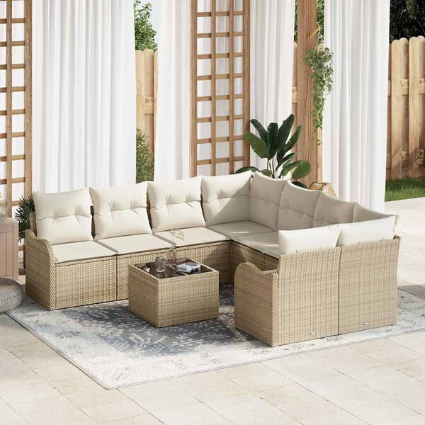 vidaXL Tuin Sofa Set met kussen met opslag 9 pcs Beige poly rattan