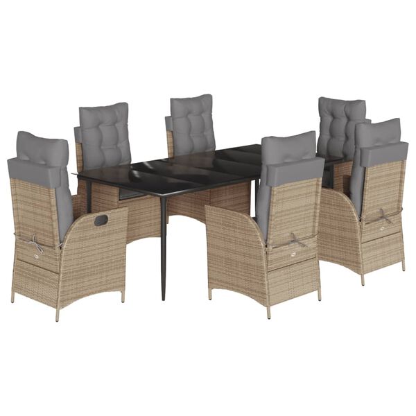 vidaXL 7-delige Tuinset met kussens poly rattan beige