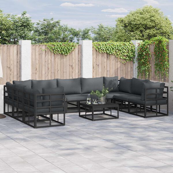 vidaXL Tuinbankenset met kussen 9 pcs Zwart Aluminium