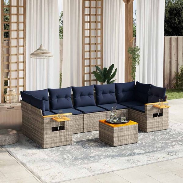 vidaXL 8-delige Loungeset met kussens poly rattan grijs