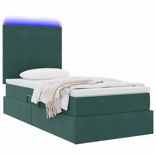 vidaXL Opbergbed met LED met matras Donkergroen 90 x 190 cm Fluweel