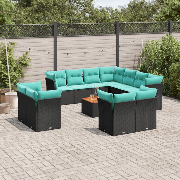 vidaXL 12-delige Loungeset met kussens poly rattan zwart
