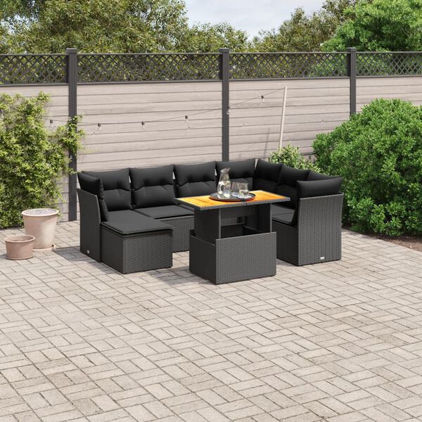 vidaXL 8-delige Loungeset met kussens poly rattan zwart