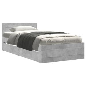 vidaXL Bedframe met hoofdbord bewerkt hout betongrijs 75x190 cm